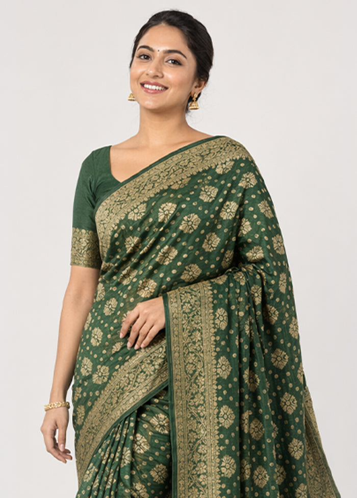 Green Dupion Silk Saree With Blouse Piece