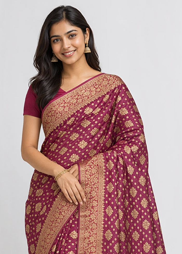 Maroon Dupion Silk Saree With Blouse Piece