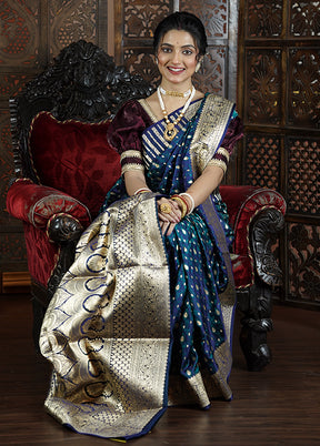 Blue Handloom Tanchoi Pure Silk Saree With Blouse Piece