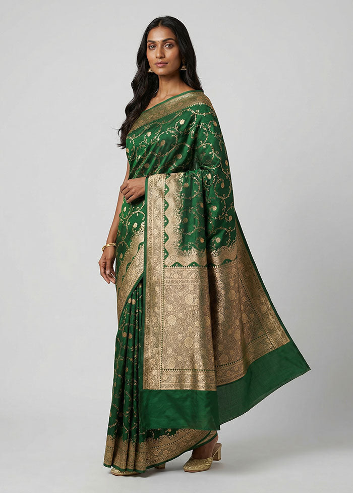 Green Banarasi Silk Saree With Blouse Piece