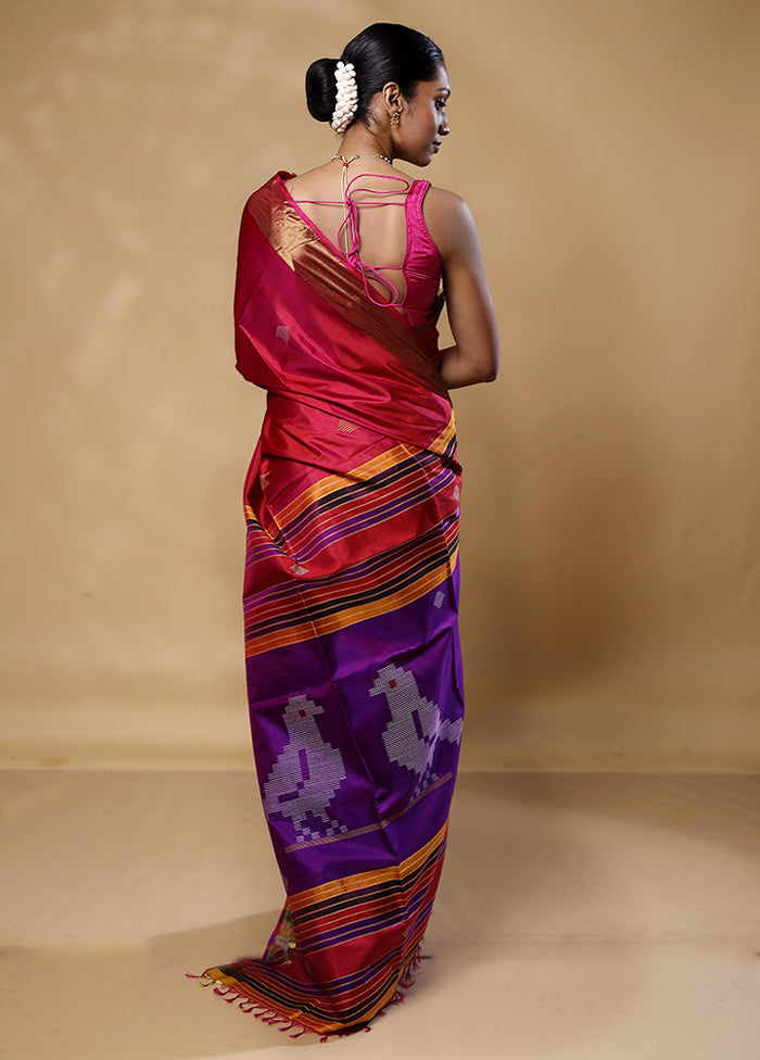 Red Kalakshetra Silk Saree With Blouse Piece