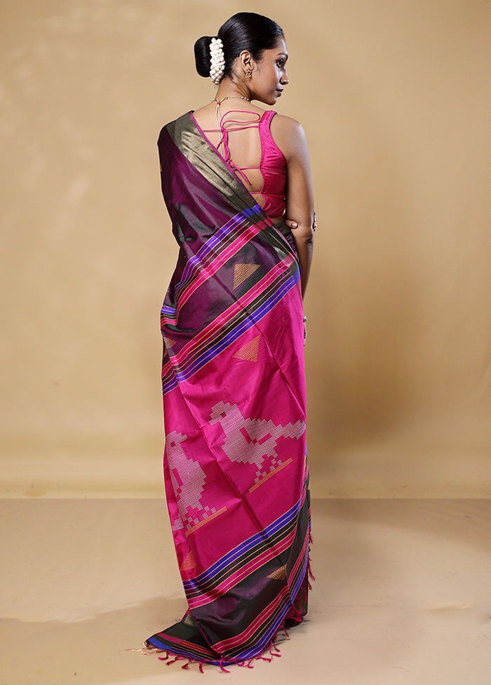 Violet Kalakshetra Silk Saree With Blouse Piece