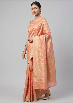 Pink Kora Silk Saree With Blouse Piece