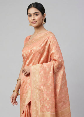 Pink Kora Silk Saree With Blouse Piece
