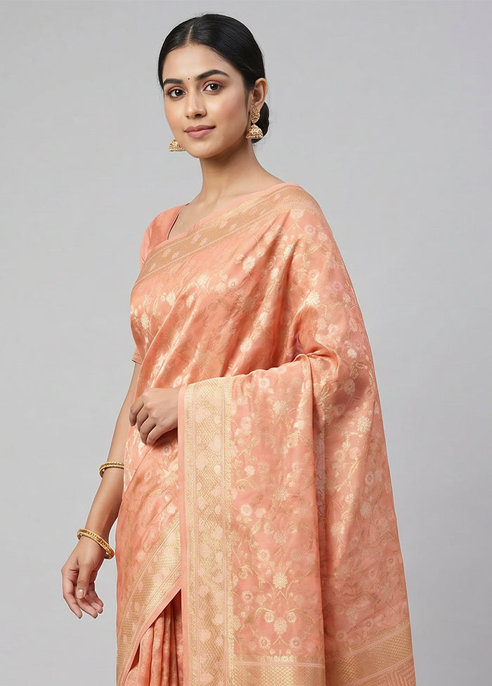 Pink Kora Silk Saree With Blouse Piece
