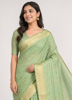 Green Pure Cotton Saree With Blouse Piece