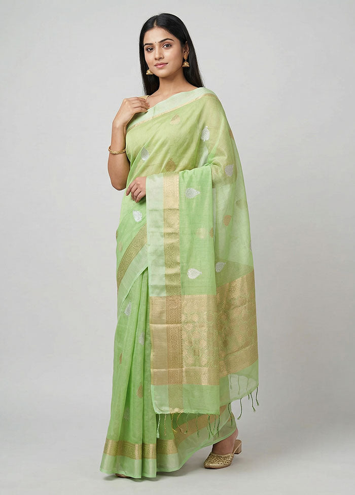 Green Organza Saree With Blouse Piece