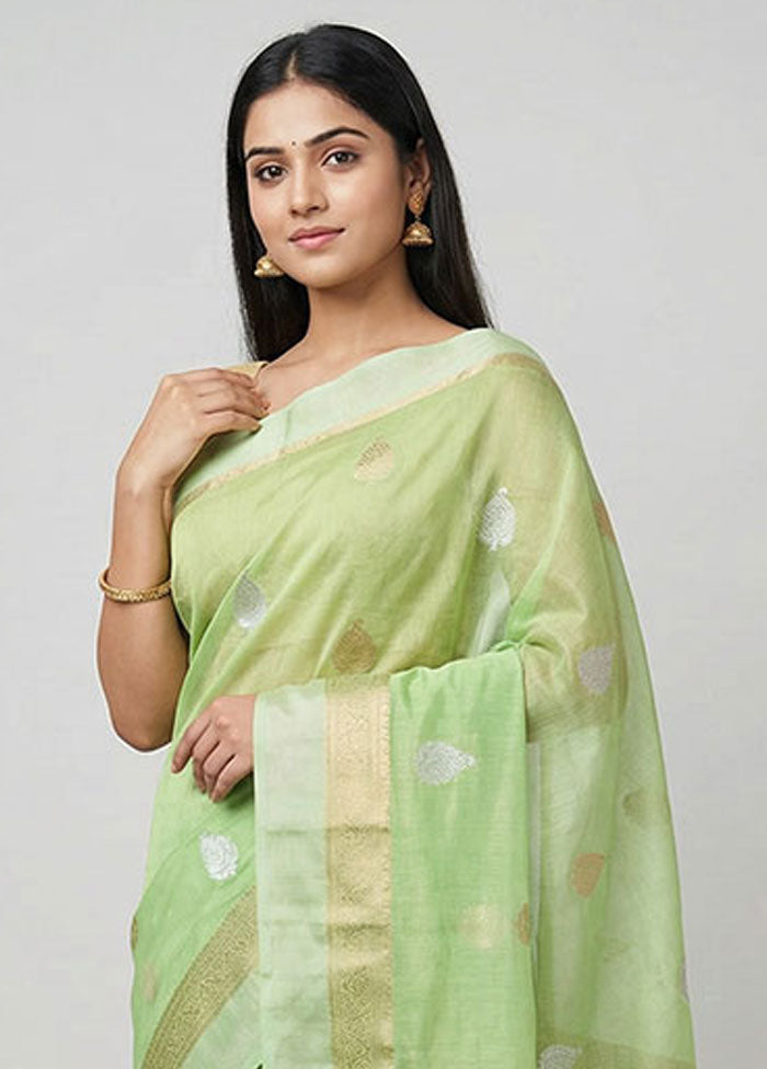 Green Organza Saree With Blouse Piece
