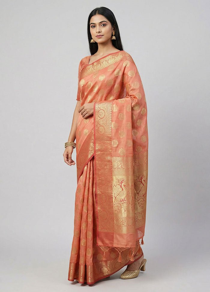 Pink Cotton Saree With Blouse Piece