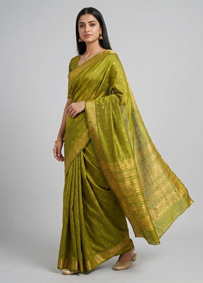 Green Dupion Silk Saree With Blouse Piece