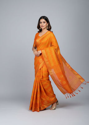 Orange Dupion Silk Saree With Blouse Piece