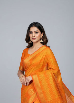 Orange Dupion Silk Saree With Blouse Piece