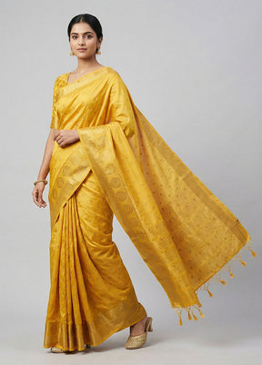 Yellow Dupion Silk Saree With Blouse Piece