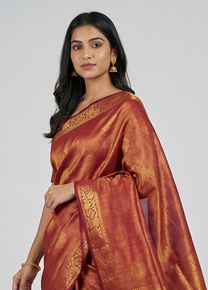 Maroon Tissue Silk Saree With Blouse Piece