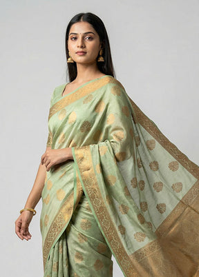 Green Tissue Silk Saree With Blouse Piece