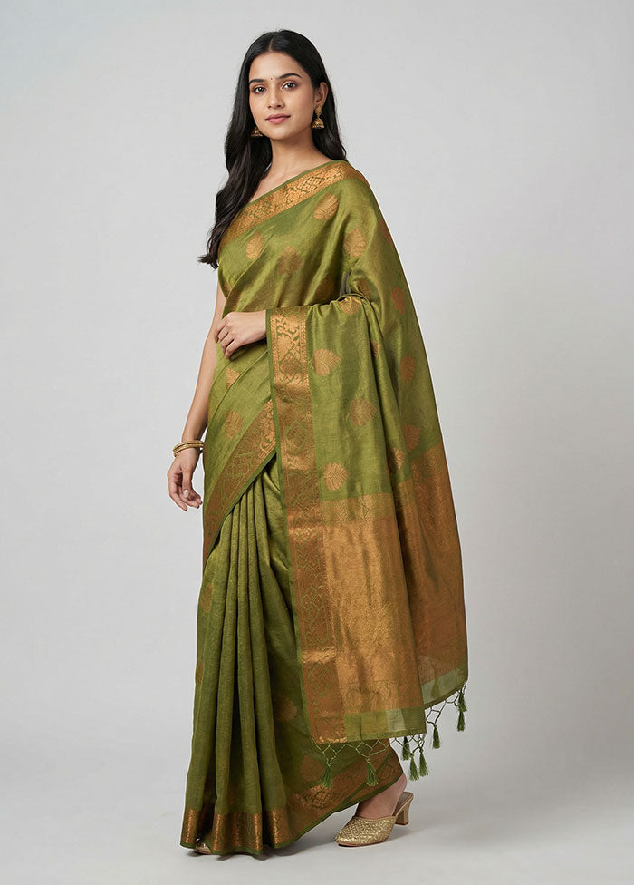 Green Tissue Silk Saree With Blouse Piece