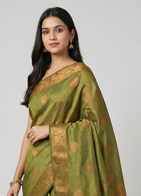 Green Tissue Silk Saree With Blouse Piece