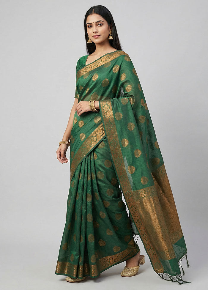Green Tissue Silk Saree With Blouse Piece