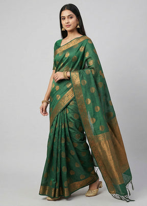 Green Tissue Silk Saree With Blouse Piece