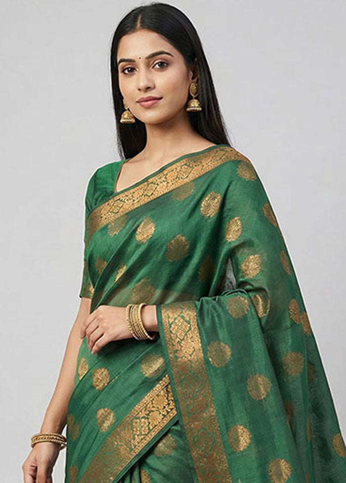 Green Tissue Silk Saree With Blouse Piece
