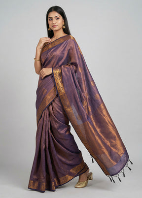 Blue Tissue Silk Saree With Blouse Piece