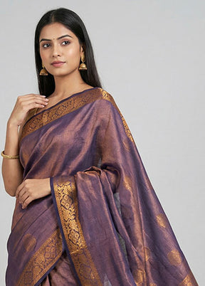 Blue Tissue Silk Saree With Blouse Piece