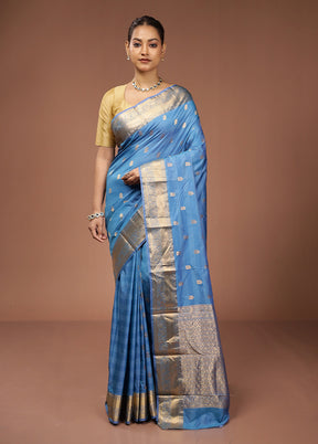 Blue Kanjivaram Silk Saree With Blouse Piece