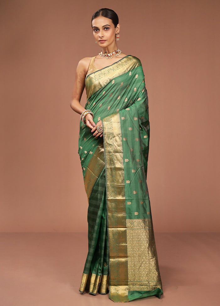 Green Kanjivaram Silk Saree With Blouse Piece