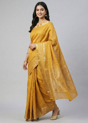 Yellow Handloom Dupion Pure Silk Saree With Blouse Piece