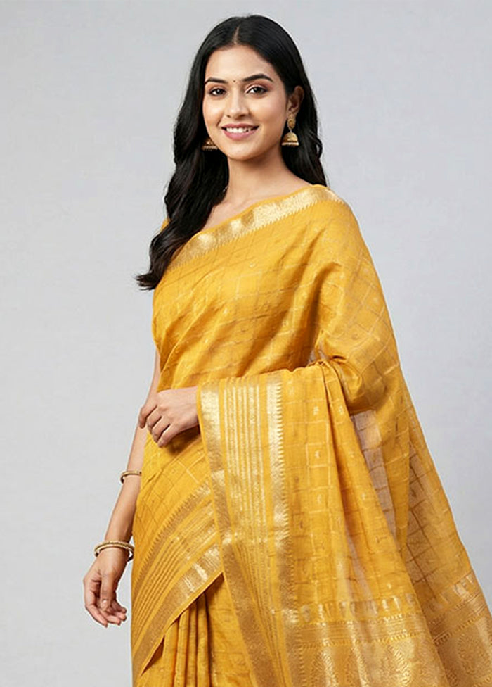 Yellow Handloom Dupion Pure Silk Saree With Blouse Piece