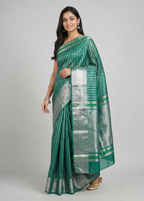 Green Handloom Dupion Pure Silk Saree With Blouse Piece