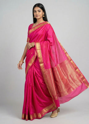 Pink Kanjivaram Silk Saree With Blouse Piece