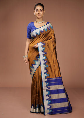 Brown Kanjivaram Silk Saree With Blouse Piece