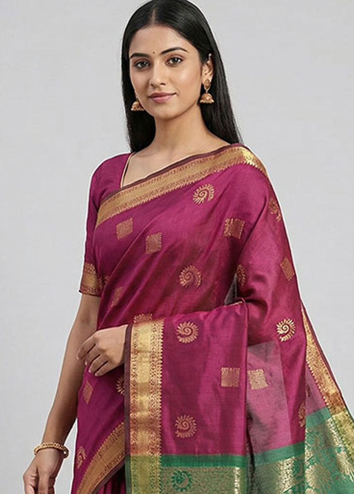 Maroon Kanjivaram Silk Saree With Blouse Piece