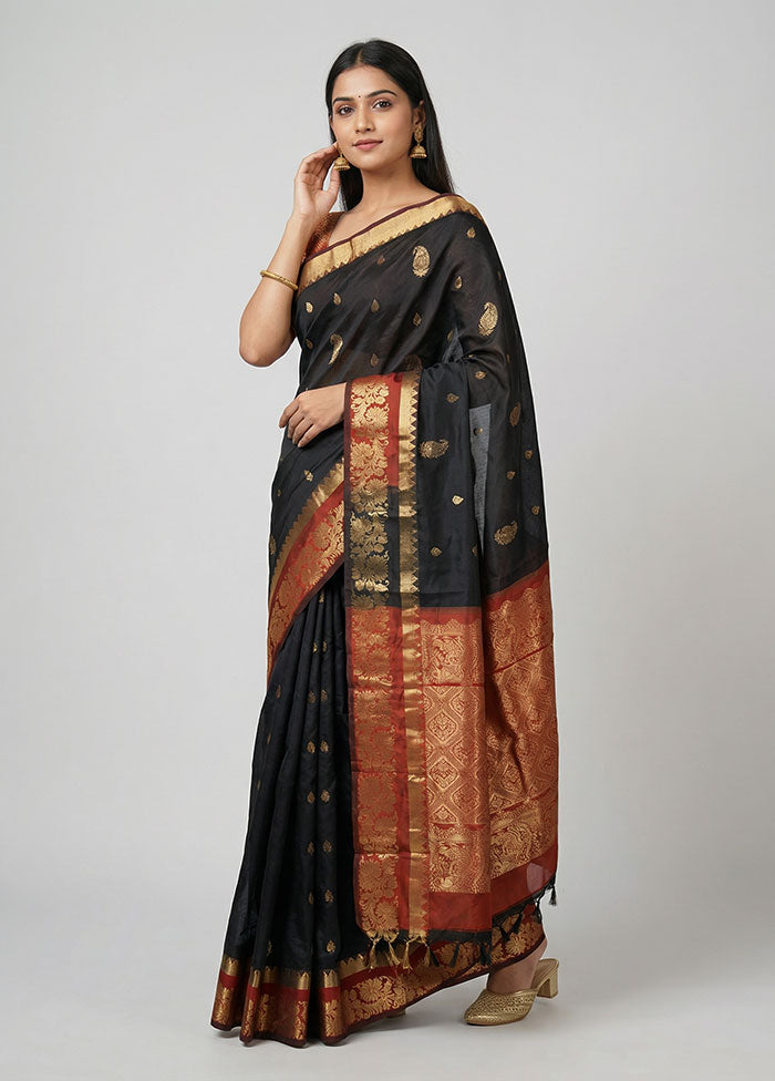 Black Kanjivaram Silk Saree With Blouse Piece
