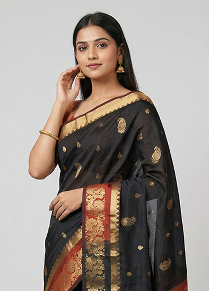 Black Kanjivaram Silk Saree With Blouse Piece