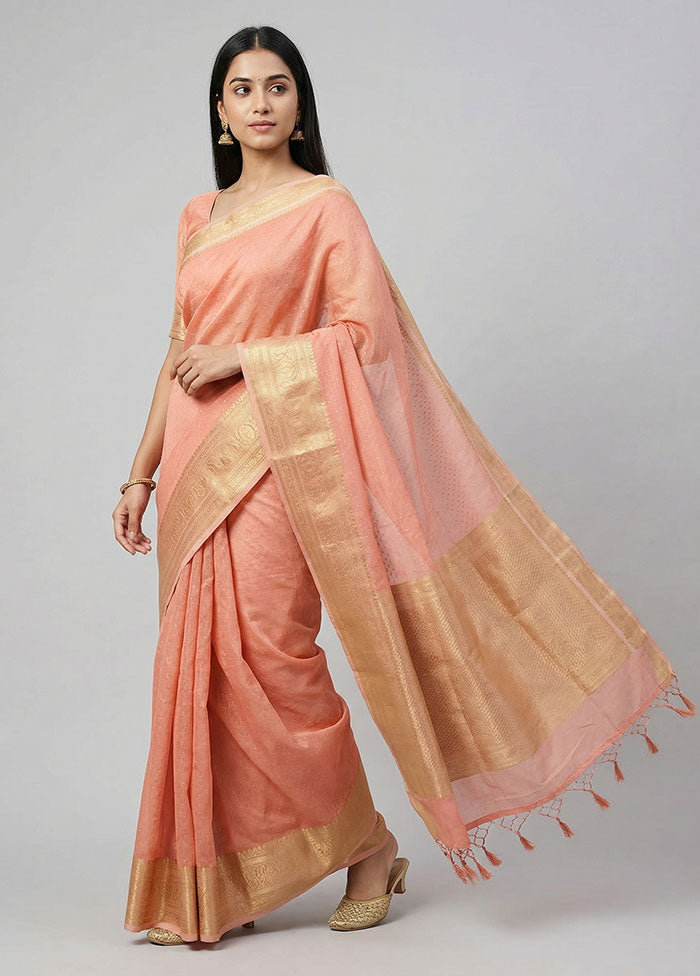 Pink Kora Silk Saree With Blouse Piece