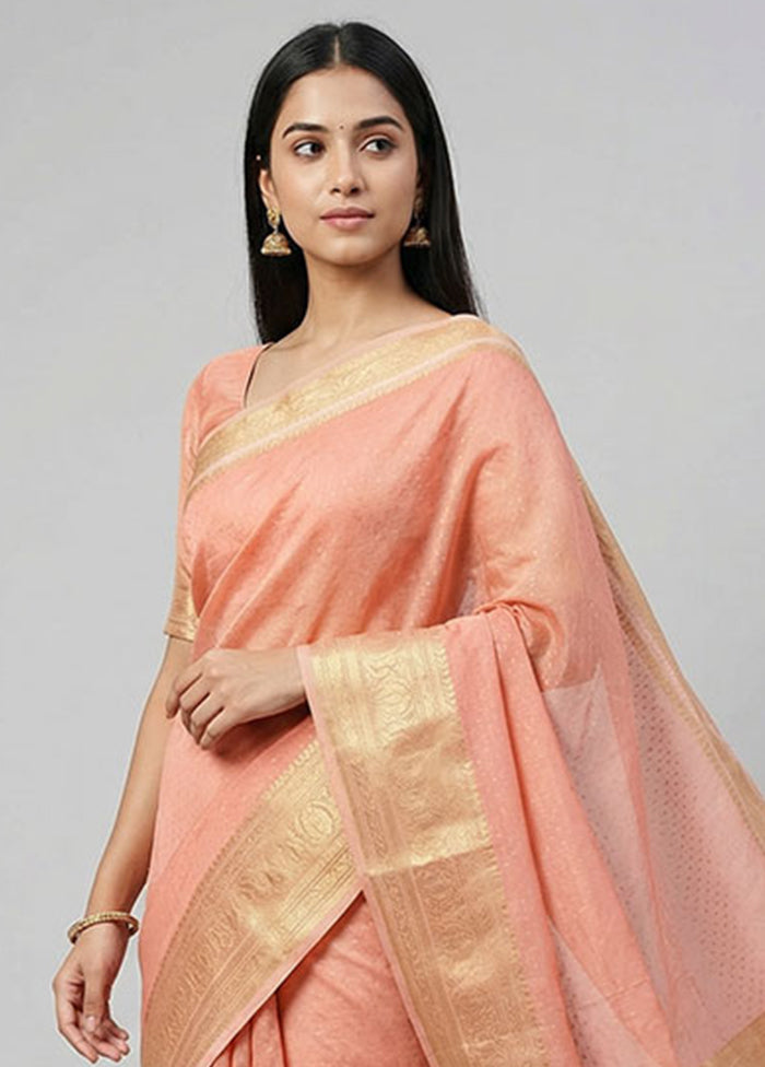 Pink Kora Silk Saree With Blouse Piece