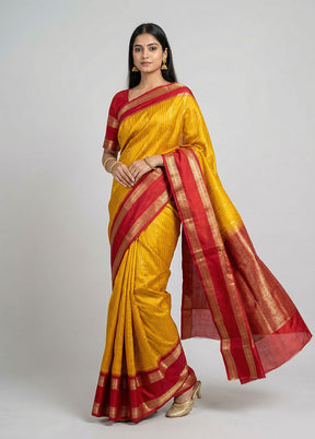 Yellow Handloom Dupion Pure Silk Saree With Blouse Piece