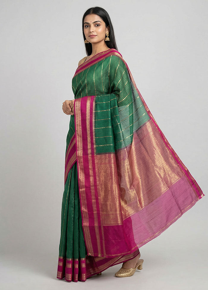 Green Handloom Dupion Pure Silk Saree With Blouse Piece