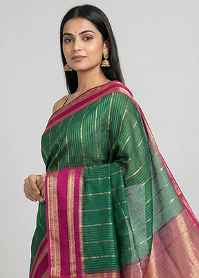 Green Handloom Dupion Pure Silk Saree With Blouse Piece