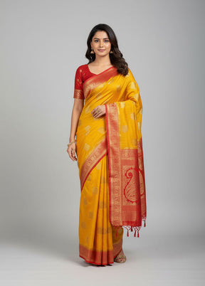 Yellow Dupion Silk Saree With Blouse Piece