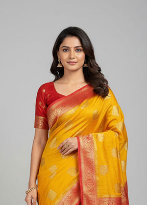 Yellow Dupion Silk Saree With Blouse Piece
