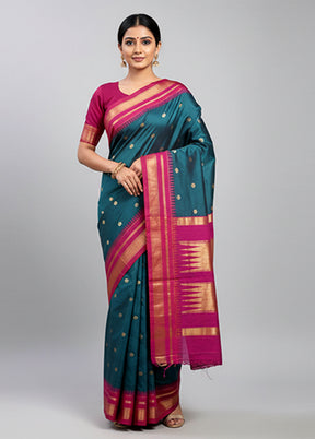 Green Kanjivaram Silk Saree With Blouse Piece