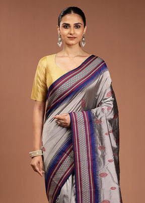 Grey Kanjivaram Silk Saree With Blouse Piece