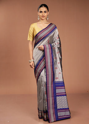 Grey Kanjivaram Silk Saree With Blouse Piece