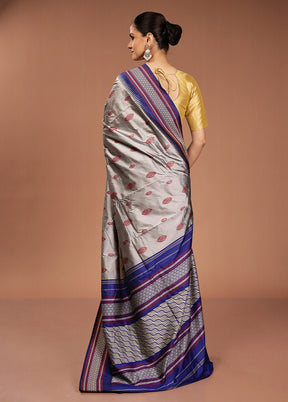 Grey Kanjivaram Silk Saree With Blouse Piece