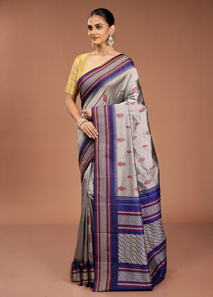 Grey Kanjivaram Silk Saree With Blouse Piece