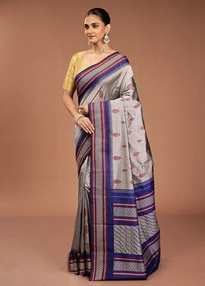 Grey Kanjivaram Silk Saree With Blouse Piece