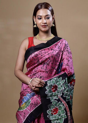 Pink Printed Silk Saree Without Blouse Piece